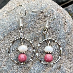 Silver Hoop Drop Earrings Handmade
